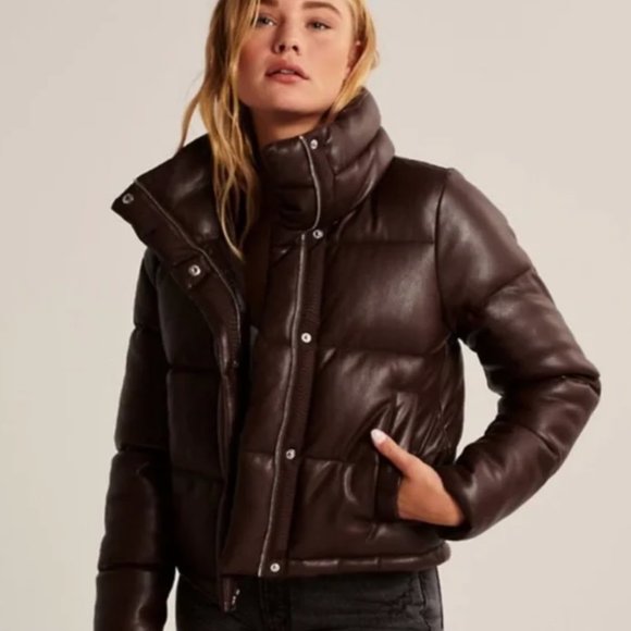 Abercrombie & Fitch Jackets & Blazers - NWT A&F Vegan Leather Mini Puffer Jacket in Chocolate Brown